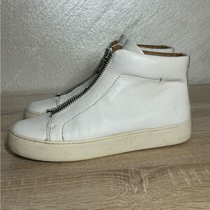 Frye Lena Women 7M White Leather Zip Up Hight Top Sneakers Flat Shoes